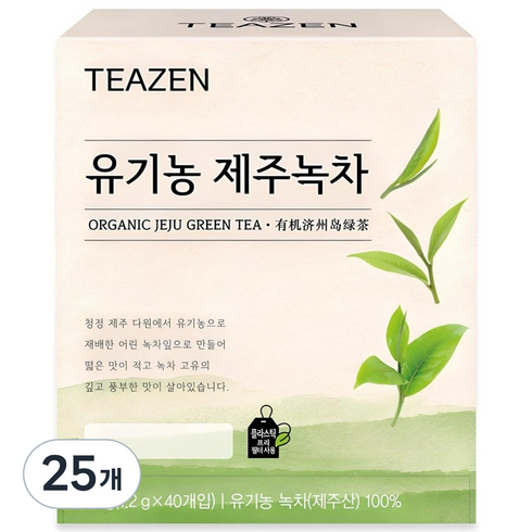 티젠 유기농 제주녹차, 1.2g, 40개입, 25개