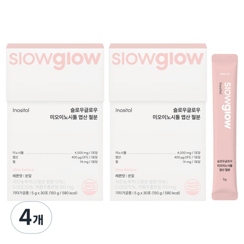 슬로우글로우 미오이노시톨 엽산 철분 30p, 150g, 4개