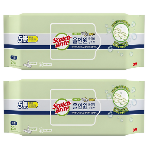 스카치브라이트 올인원 베이직 더블액션 물걸레 청소포 플러스 25매, 2개