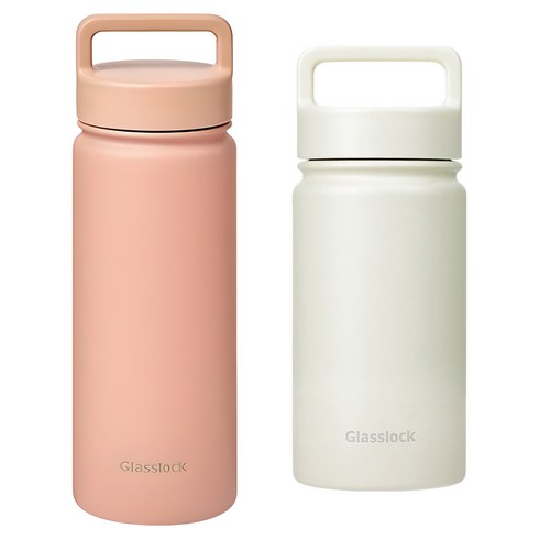 글라스락 스포티 핸들 텀블러 500ml + 350ml, 페일핑크 + 베이지, 1세트