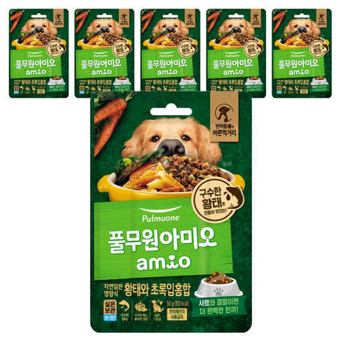 풀무원아미오 전연령 강아지 자연담은 영양식 습식사료, 황태+초록잎홍합, 50g, 6개