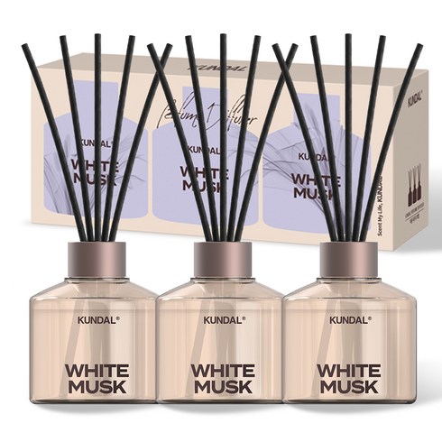 쿤달 퍼퓸 디퓨저 + 섬유스틱 세트, 화이트머스크, 200ml, 3개