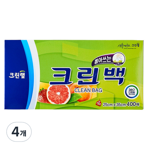 크린랩 크린백 25cm x 35cm, 중(M), 400개입, 4개