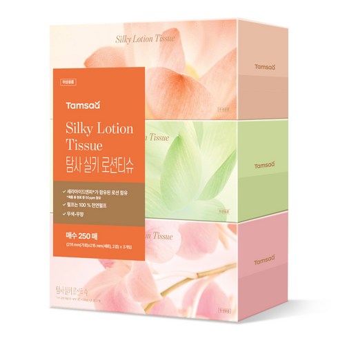 탐사 실키 천연펄프 로션티슈, 3팩, 250매