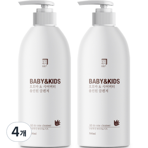 살림백서 베이비 앤 키즈 호호바 시어버터 올인원 클렌저, 4개, 500ml