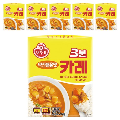 오뚜기3분 카레 약간매운맛, 200g, 6개