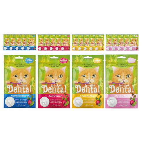 캣템 스피루리나 고양이 덴탈 간식, 치킨+비프+쉬림프+오션피쉬, 60g, 24개
