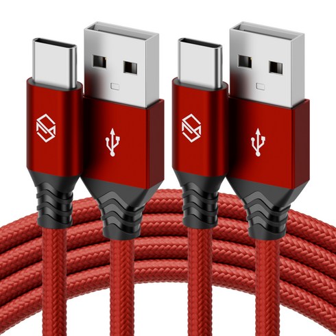 신지모루 USB-C 타입 더치 패브릭 케이블, 1m, 레드, 2개