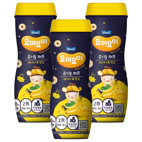 요미요미 유기농 퍼프, 혼합맛(바나나/망고), 42g, 3개
