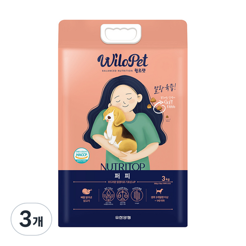월로펫 퍼피 강아지 뉴트리탑 소프트사료, 닭, 3kg, 3개