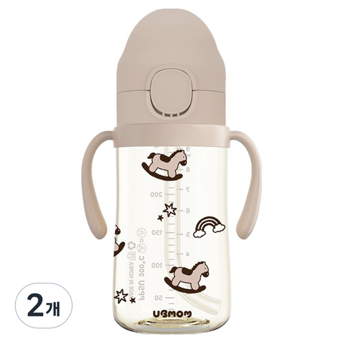 유비맘 리틀포니 PPSU 원터치 빨대컵, 280ml, 2개, 초코포니