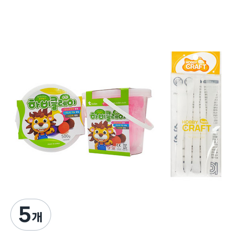하비클레이 500g x 2p + 점토 도구 5종 세트, 형광핑크(클레이), 5개