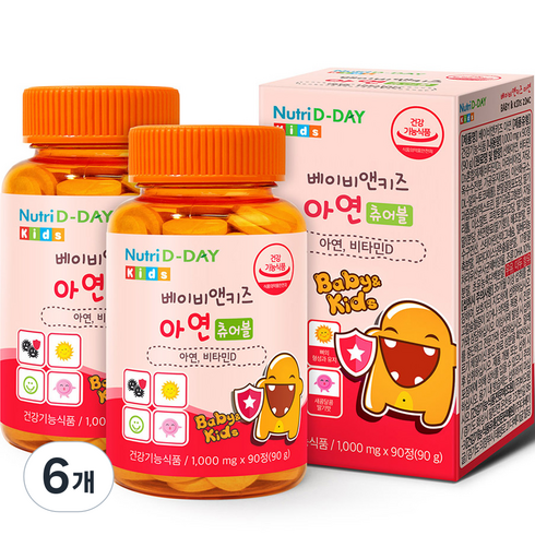 뉴트리디데이 베이비앤키즈 아연 츄어블 90g, 90정, 6개