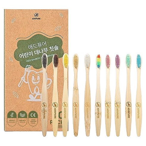 애드퓨어 치과위생사가 만든 어린이 대나무칫솔, 혼합색상, 10개입, 1개