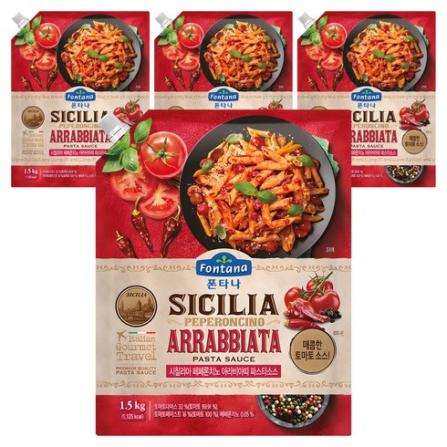 폰타나 시칠리아 페페론치노 아라비아따 파스타 토마토소스, 1.5kg, 4개
