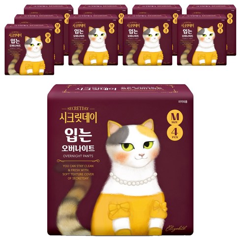 시크릿데이 하트 입는 오버나이트 팬티, 중형, 4개입, 10개