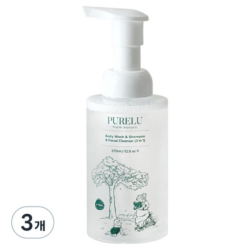 퓨어루 유아용 바디워시&샴푸&폼클렌저 3in1 올인원클렌저, 370ml, 3개