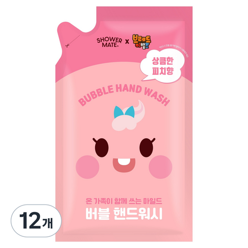샤워메이트 브레드이발소 버블 핸드워시 마카롱 리필, 피치향, 450ml, 12개