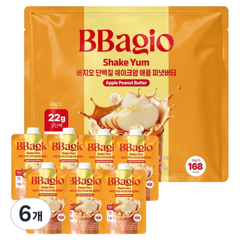 바지오 단백질 쉐이크얌 애플 피넛버터 7p, 315g, 6개