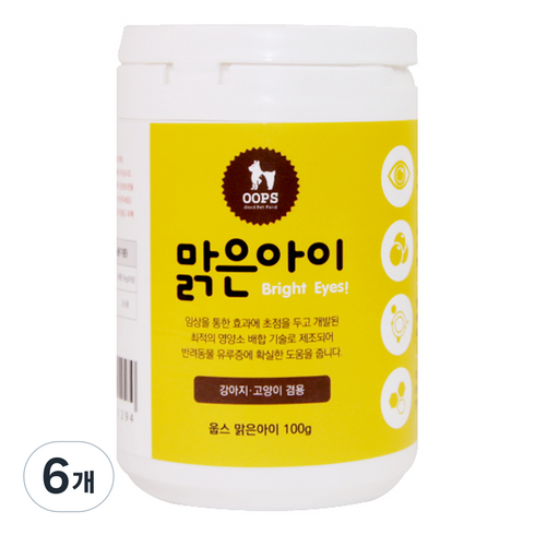 웁스 반려동물 맑은아이 영양제, 눈물개선/눈건강, 100g, 6개
