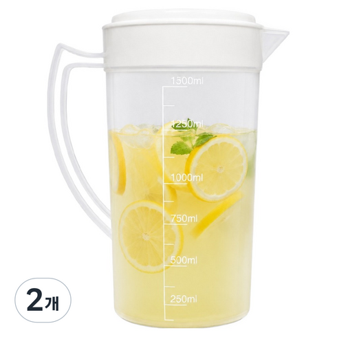 리빙메이커 BPA FREE 업소용 PP비커 가벼운 워터포트 계량컵 물 피쳐 물통, 투명, 1.5L, 2개
