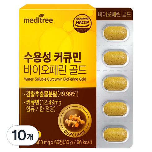 메디트리 강황 수용성 커큐민 바이오페린 30g, 60정, 10개