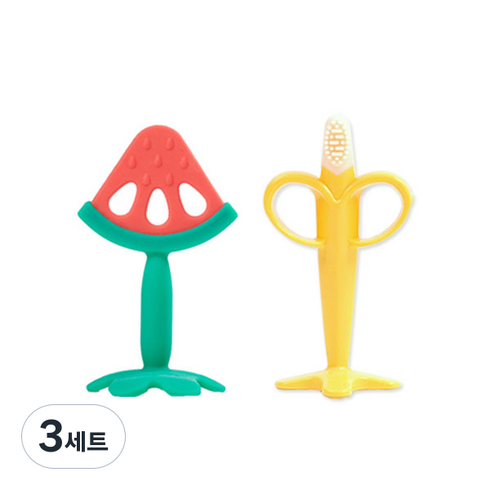 베이비앤아이 실리콘 치발기 수박 + 바나나, 수박+바나나, 혼합색상, 3세트
