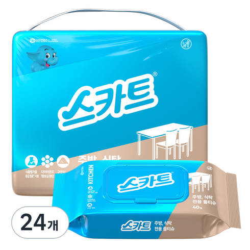 스카트 주방 식탁 전용 물티슈 40매, 24개