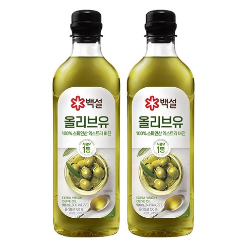 백설 엑스트라버진 압착 올리브유, 900ml, 2개
