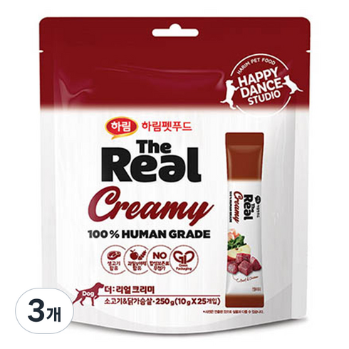 하림펫푸드더리얼 강아지 크리미 짜먹는 간식, 혼합맛(소고기/닭가슴살), 250g, 3개