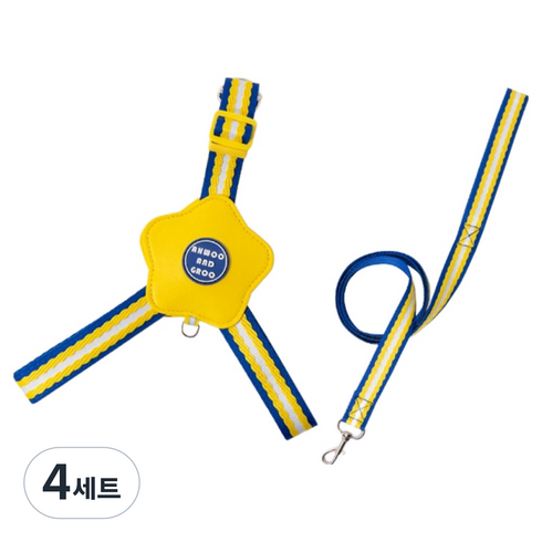 요런개 강아지 스타 플라워 하네스 + 리드줄 세트, 02 스타, 4세트