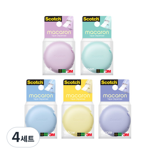스카치 마카롱 매직 테이프 디스펜서 5종세트 18mm x 10m, 그린 + 블루 + 옐로우 + 퍼플 + 핑크, 4세트
