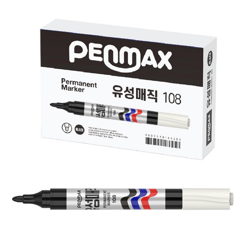 펜맥스 유성매직 108, 흑색, 12개