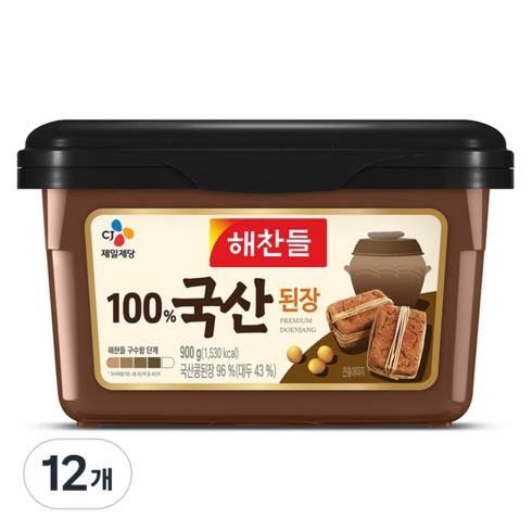해찬들 100% 국산된장, 900g, 12개