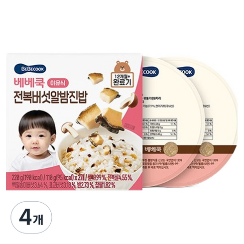 베베쿡 실온이유식 완료기 2p, 혼합맛(전복/버섯/알밤), 220g, 4개