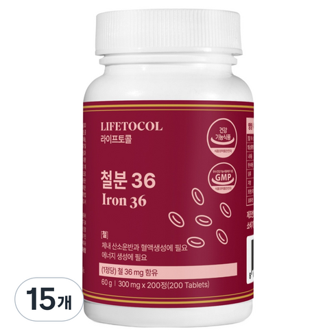 라이프토콜 철분 36 60g, 15개, 200정