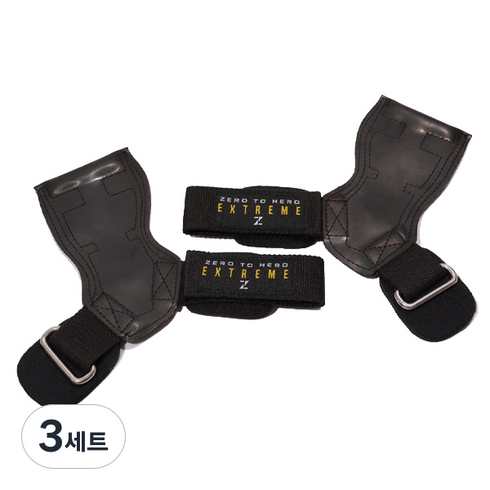 제로투히어로 익스트림 그립 헬스 손목보호대 좌우세트, 3세트, BLACK