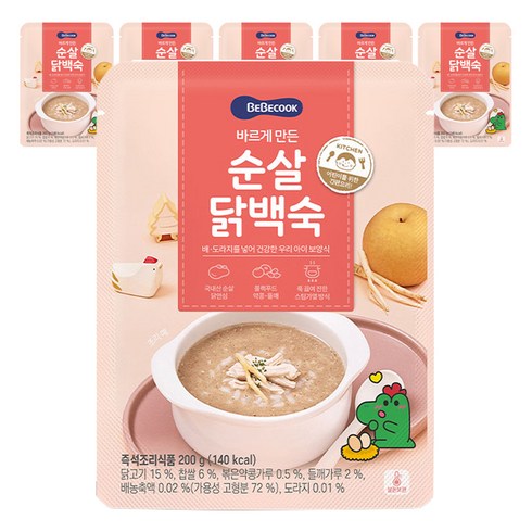 베베쿡 바르게 만든 순살 닭백숙, 200g, 6개