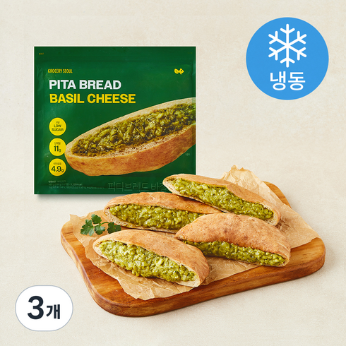 그로서리서울 피타브레드 바질치즈 (냉동), 120g, 3개, 4개입