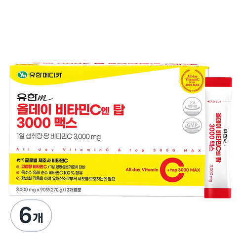 유한메디카 올데이 비타민C 엔 탑 3000 맥스 90p, 270g, 6개