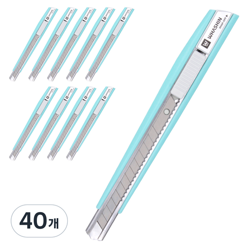 화신 커터칼 소 9mm KN-215, 블루, 40개