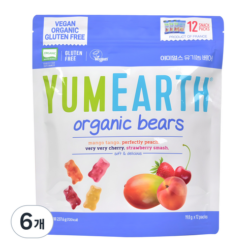 야미얼스 유기농 베어 젤리, 237.6g, 혼합맛(망고/복숭아/체리/딸기), 6개