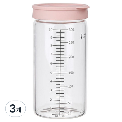 플라라 이지체크 눈금 내열 유리병, 핑크, 3개, 300ml