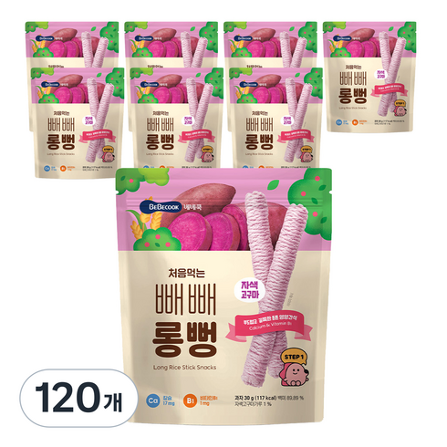 베베쿡 처음먹는 빼빼롱뻥, 자색고구마, 30g, 120개