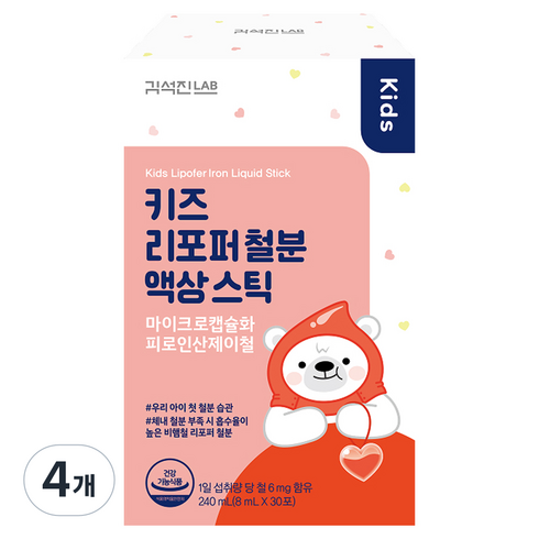 김석진랩 키즈 리포퍼 철분 액상 스틱, 4개, 30회분