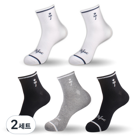까스텔바작 논쿠션 중목양말 5족 세트 CSM-11, 화이트 + 그레이 + 블랙, 2세트