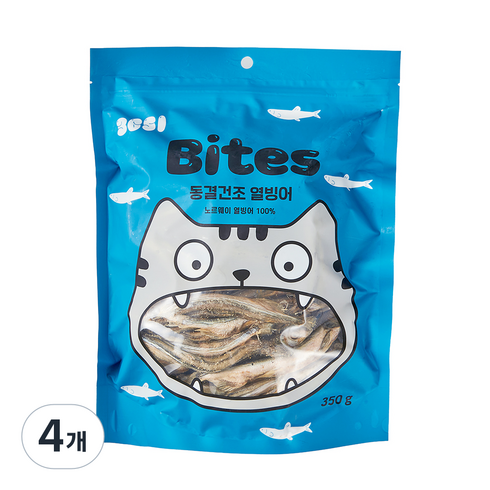 3651 고양이 바이츠 동결건조 트릿 간식, 열빙어, 350g, 4개
