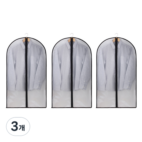 더스트커버 양복커버 지퍼형 블랙 드레스형 60 x 140 cm, 3개, 3개입