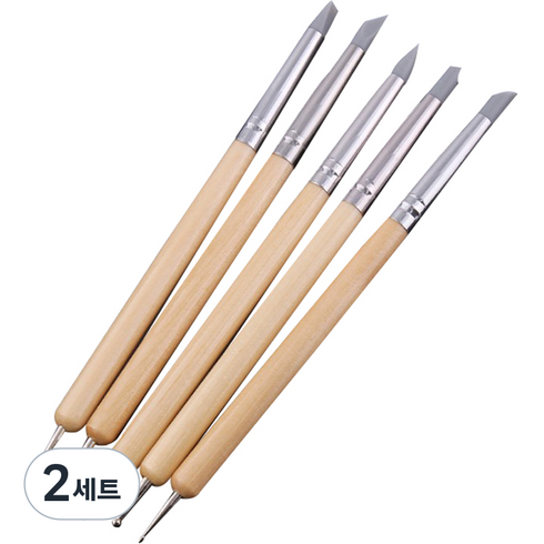 다사바바 도자기 점토공예 실리콘 + 엠보싱 양면펜 5종 세트 우드, 0.7 x 15.5 cm(2종), 0.7 x 15.4 cm(2종), 0.7 x 15.7 cm, 2세트
