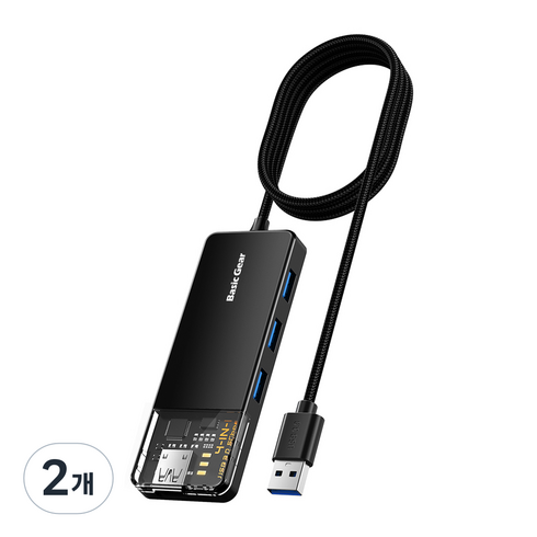 베이직기어 4포트 USB 3.0 허브 BGUH15M, 블랙, 2개